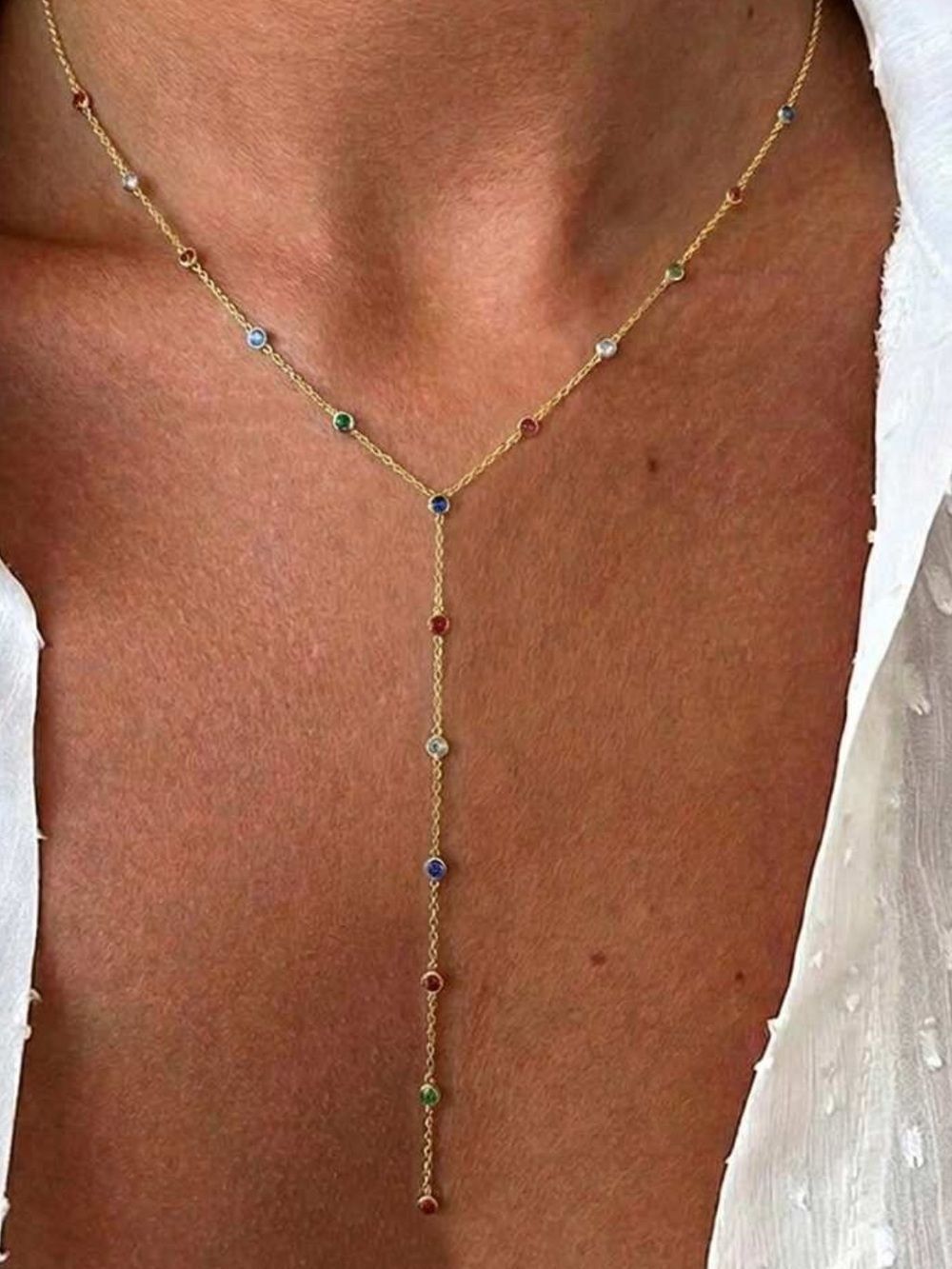 Multicolor Station Lariat Necklace Q1130